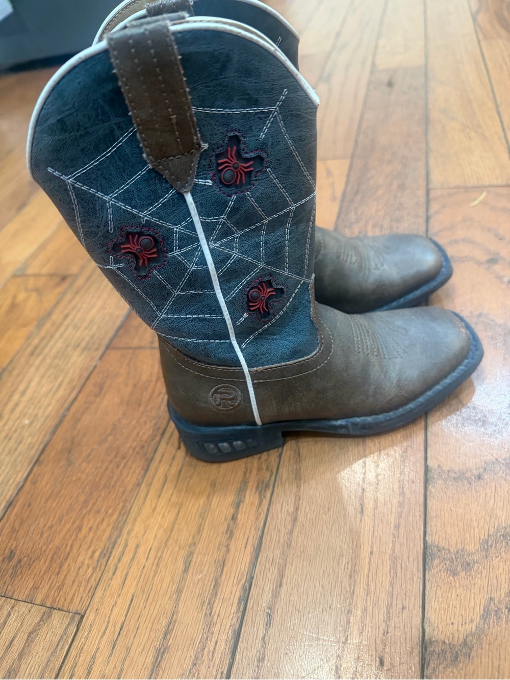 Roper Brown Kids Western Boots with Red Spider Accents